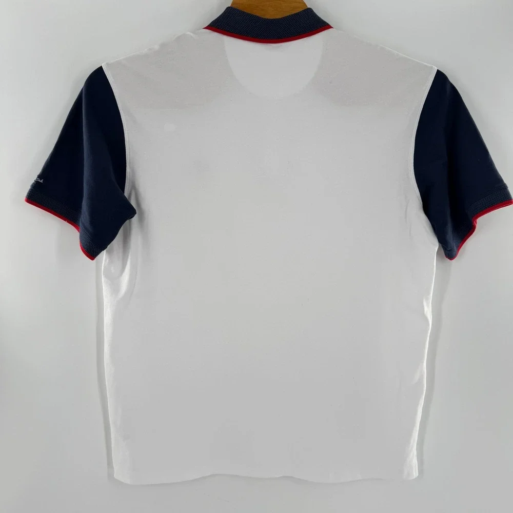 Bad Birdie Mens Golf Polo Shirt XL White Navy Blue Red Trim Performance New